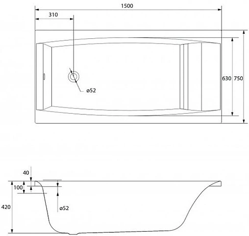 Ванна акриловая Cersanit Virgo 150x75 63352