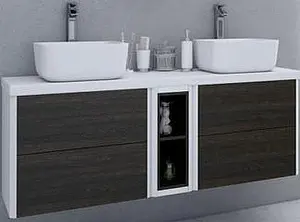 Тумба-умывальник подвесная Aquaton Брук 140 (60+20+60) дуб феррара/белый, 1