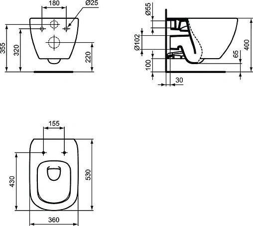 Унитаз подвесной безободковый Ideal Standard Tesi AquaBlade Silk Black черный матовый T0079V3