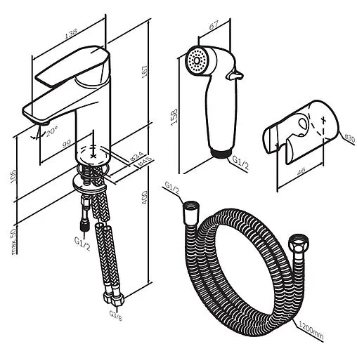 Смеситель для раковины с гигиеническим душем Am.Pm Gem чёрный матовый F90A03022 Смеситель для раковины с гигиеническим душем Am.Pm Gem чёрный матовый F90A03022