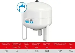 Гидроаккумулятор Valtec 80л 10 бар VT.A.R.050080 Гидроаккумулятор Valtec 80л 10 бар VT.A.R.050080, 2