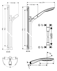 Душевая стойка Hansgrohe PuraVida 150 3iet 90см хром/белый 27853400 Душевая стойка Hansgrohe PuraVida 150 3iet 90см хром/белый 27853400, 2