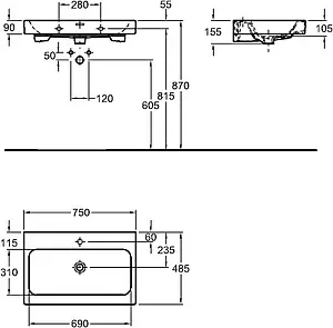 Раковина Keramag iCon 75 белый 124075000 Раковина Keramag iCon 75 белый 124075000, 2