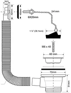 Выпуск для мойки с прямоугольным переливом Mc Alpine полированная сталь OR1-60 Выпуск для мойки с прямоугольным переливом Mc Alpine полированная сталь OR1-60, 2
