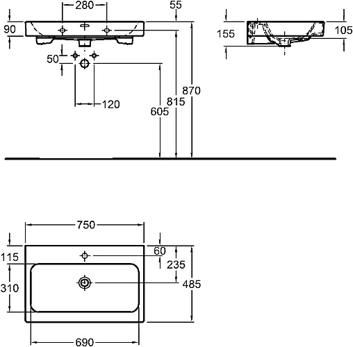 Раковина Keramag iCon 75 белый 124075000 Раковина Keramag iCon 75 белый 124075000