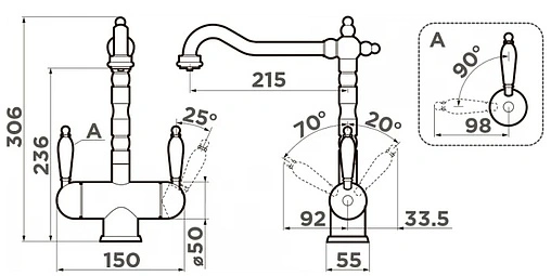 Смеситель для кухни с подключением к фильтру Omoikiri Amagasaki-AB античная латунь 4994292