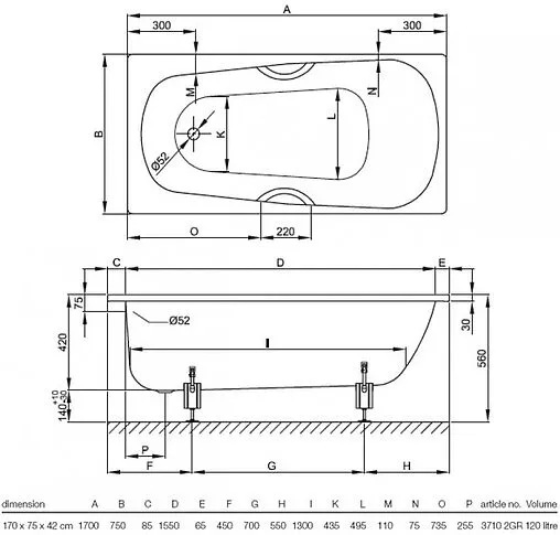 Ванна стальная Bette Form Safe 170x75 anti-slip с отв. для ручек белый 2947-000 2GR AD AR
