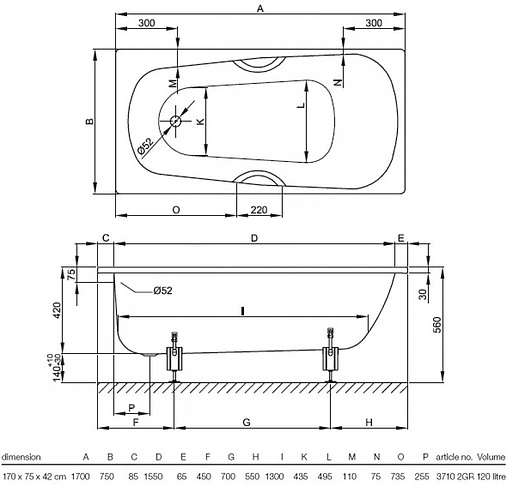 Ванна стальная Bette Form Safe 170x75 с отв. для ручек белый 2947-000 2GR, AD