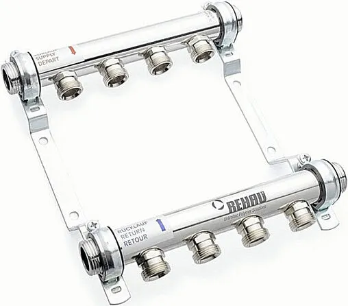 Группа коллекторная распределительная 4 отвода 1&quot;н/н x ¾&quot;ек Rehau HLV 11102061001