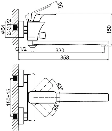 Смеситель для ванны с длинным изливом D&amp;K Berlin Kunste оранжевый/хром DA1433313