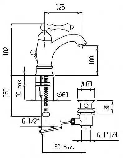 Смеситель для раковины Cezares Margot хром MARGOT-LSM1-A-01-Bi