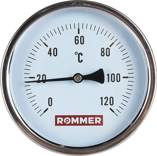 Термометр биметаллический Rommer 100мм 120°С гильза 100мм ½&quot; RIM-0001-101015