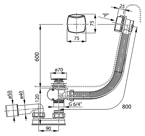 Слив-перелив для ванны Ravak хром X01506