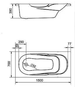 Ванна акриловая Santek Касабланка M 150x70 1WH501530 Ванна акриловая Santek Касабланка M 150x70 1WH501530, 2