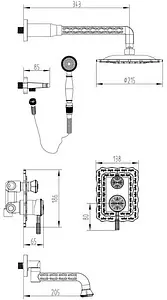 Душевая система со смесителем для ванны Lemark Jasmine бронза LM6622B Душевая система со смесителем для ванны Lemark Jasmine бронза LM6622B, 2