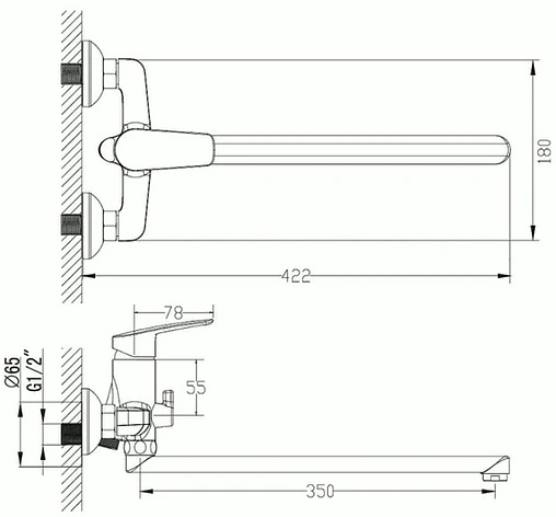 Смеситель для ванны с длинным изливом Milardo Niagara хром NIASBLCM10