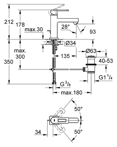 Смеситель для раковины Grohe Quadra хром 23441000 Смеситель для раковины Grohe Quadra хром 23441000