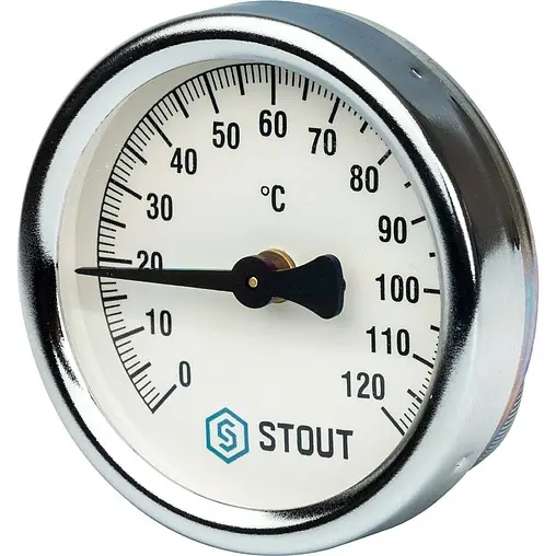 Термометр биметаллический накладной Stout 63мм 120°С от 1 до 2&quot; SIM-0004-630015