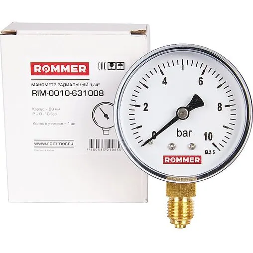 Манометр радиальный Rommer 63 мм 10 бар ¼&quot; RIM-0010-631008