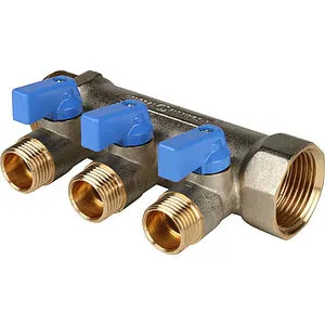 Коллектор запорный проходной 3 отвода синий 1"в/н x ½"н Stout SMB 6201 011203 Коллектор запорный проходной 3 отвода синий 1"в/н x ½"н Stout SMB 6201 011203, 1