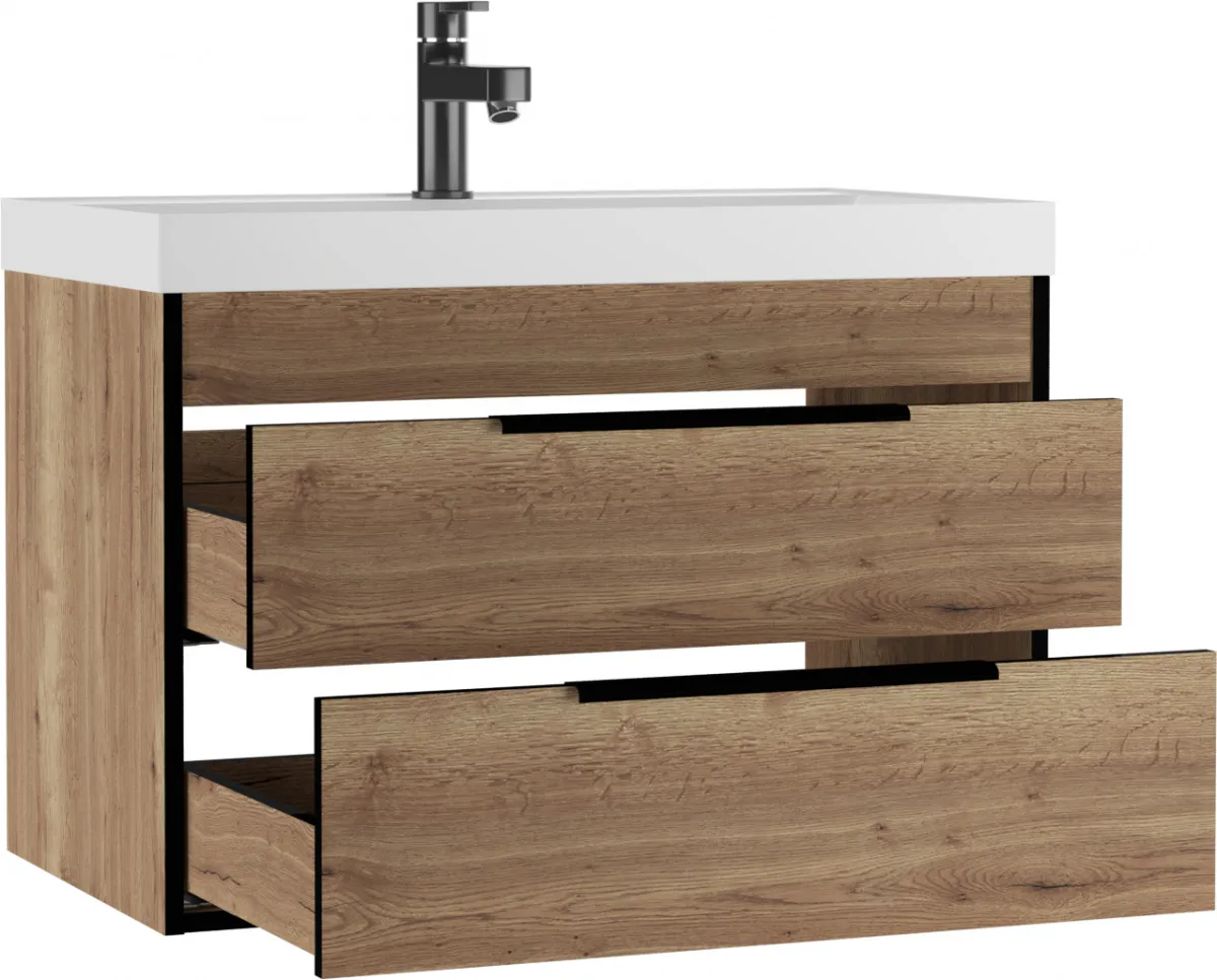 Тумба-умывальник подвесная Домино Alfa 80 дуб галифакс табак DA6105T+4670142930020 Тумба-умывальник подвесная Домино Alfa 80 дуб галифакс табак DA6105T+4670142930020, 3