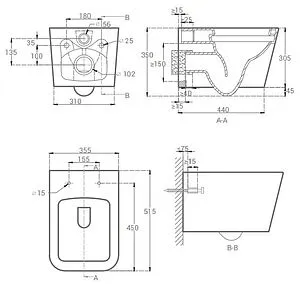 Унитаз подвесной безободковый Hansmann keramik Kvadro Grey серый матовый УНИ0017 Унитаз подвесной безободковый Hansmann keramik Kvadro Grey серый матовый УНИ0017, 2