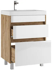 Тумба-умывальник напольная Домино Karlo 60 белый/дуб вотан DK5307T+4627173210164 Тумба-умывальник напольная Домино Karlo 60 белый/дуб вотан DK5307T+4627173210164, 4