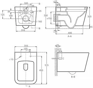 Унитаз подвесной безободковый Hansmann keramik Kvadro Black черный матовый УНИ0019 Унитаз подвесной безободковый Hansmann keramik Kvadro Black черный матовый УНИ0019, 2