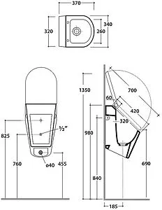 Писсуар со скрытым подводом воды Globo Forty3 белый FO030BI Писсуар со скрытым подводом воды Globo Forty3 белый FO030BI, 2