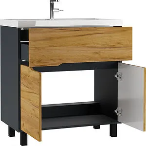 Тумба-умывальник напольный Домино Karat 80 дуб вотан/антрацит DK3211T+4627173210188 Тумба-умывальник напольный Домино Karat 80 дуб вотан/антрацит DK3211T+4627173210188, 3