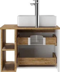 Тумба-умывальник подвесной Домино Frost 70 белый/дуб вотан DF3401T+641945 Тумба-умывальник подвесной Домино Frost 70 белый/дуб вотан DF3401T+641945, 5