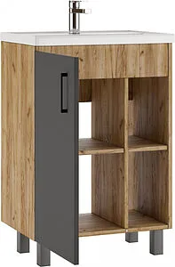 Тумба-умывальник напольный Домино Craft 60 графит/дуб вотан DCr2201T+4640021060773 Тумба-умывальник напольный Домино Craft 60 графит/дуб вотан DCr2201T+4640021060773, 4