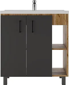 Тумба-умывальник напольная Домино Craft 80 графит/дуб вотан DCr2202T+4640021064733 Тумба-умывальник напольная Домино Craft 80 графит/дуб вотан DCr2202T+4640021064733, 3