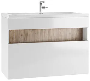 Тумба-умывальник подвесной Домино Fortuna 100 белый/дуб вотан DF3104T+4640021065204 Тумба-умывальник подвесной Домино Fortuna 100 белый/дуб вотан DF3104T+4640021065204, 1