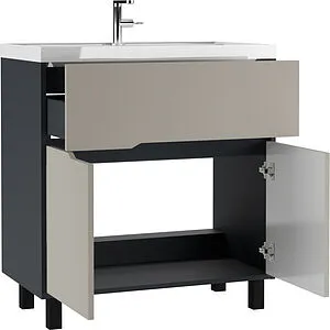 Тумба-умывальник напольная Домино Karat 80 серый тауп DK3213T+4627173210188 Тумба-умывальник напольная Домино Karat 80 серый тауп DK3213T+4627173210188, 3