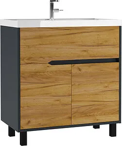 Тумба-умывальник напольная Домино Karat 80 дуб вотан/антрацит DK3211T+4627173210188 Тумба-умывальник напольная Домино Karat 80 дуб вотан/антрацит DK3211T+4627173210188, 1