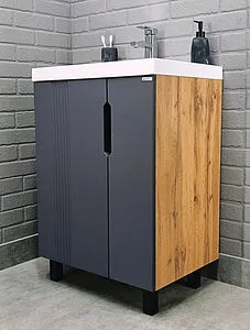 Тумба-умывальник напольный Айсберг Марта 60 дуб вотан DA3502T+4670142930044 Тумба-умывальник напольный Айсберг Марта 60 дуб вотан DA3502T+4670142930044, 3