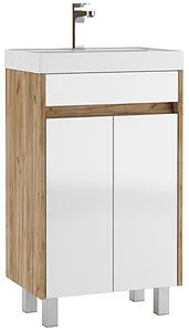 Тумба-умывальник напольная Домино Karlo 50 белый/дуб вотан DK5301T+4627173210157 Тумба-умывальник напольная Домино Karlo 50 белый/дуб вотан DK5301T+4627173210157, 1