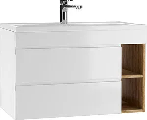 Тумба-умывальник подвесная Домино Frost 80 белый/дуб вотан DF3402T+4670142930273 Тумба-умывальник подвесная Домино Frost 80 белый/дуб вотан DF3402T+4670142930273, 1