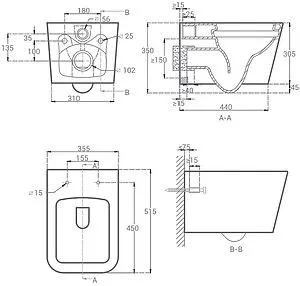 Унитаз подвесной безободковый Hansmann keramik Kvadro белый УНИ0003 Унитаз подвесной безободковый Hansmann keramik Kvadro белый УНИ0003, 2