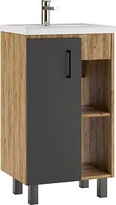 Тумба-умывальник напольная Домино Craft 50 графит/дуб вотан DCr2209T+4630055557578 Тумба-умывальник напольная Домино Craft 50 графит/дуб вотан DCr2209T+4630055557578, 1