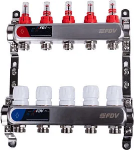 Группа коллекторная с расходомерами 5 отводов 1"в/в x ¾"ек FDV S1101A-1/5 Группа коллекторная с расходомерами 5 отводов 1"в/в x ¾"ек FDV S1101A-1/5, 1