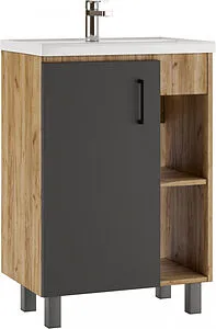 Тумба-умывальник напольная Домино Craft 60 графит/дуб вотан DCr2201T+4640021060773 Тумба-умывальник напольная Домино Craft 60 графит/дуб вотан DCr2201T+4640021060773, 1