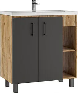 Тумба-умывальник напольный Домино Craft 80 графит/дуб вотан DCr2202T+4640021064733 Тумба-умывальник напольный Домино Craft 80 графит/дуб вотан DCr2202T+4640021064733, 1