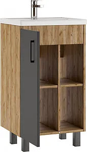 Тумба-умывальник напольный Домино Craft 50 графит/дуб вотан DCr2209T+4630055557578 Тумба-умывальник напольный Домино Craft 50 графит/дуб вотан DCr2209T+4630055557578, 4